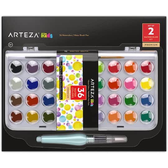 Arteza; Arteza® Kids Watercolor Kit, 36 Assorted Colors; Category:Paint Sets; Image:1